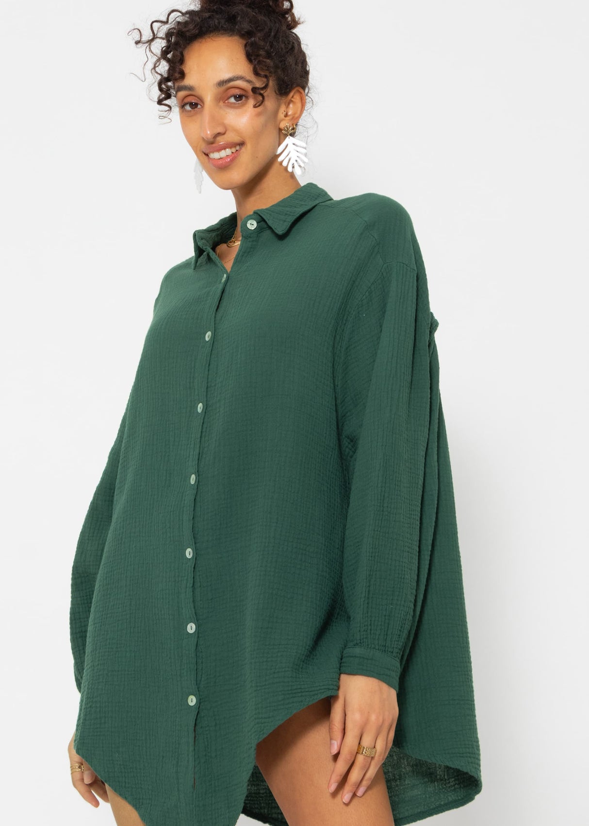 Muslin blouse oversize, dark green