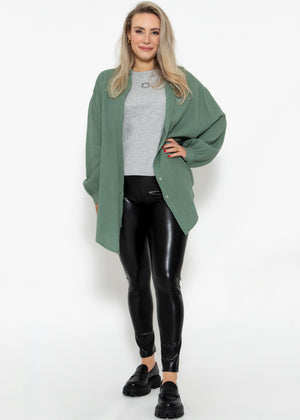 Musselin Bluse oversize, salbeigrün