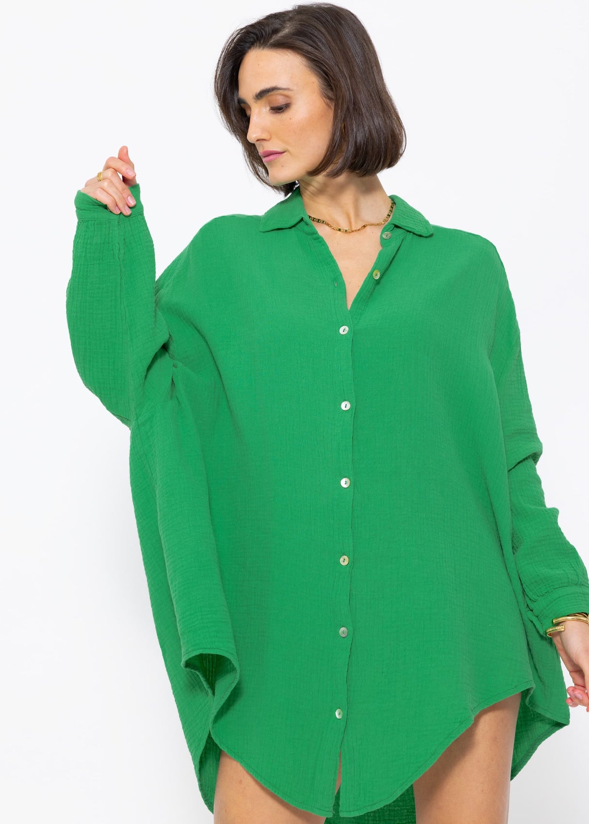 Musselin Bluse oversize, grün