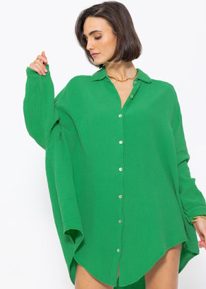 Musselin Bluse oversize, grün