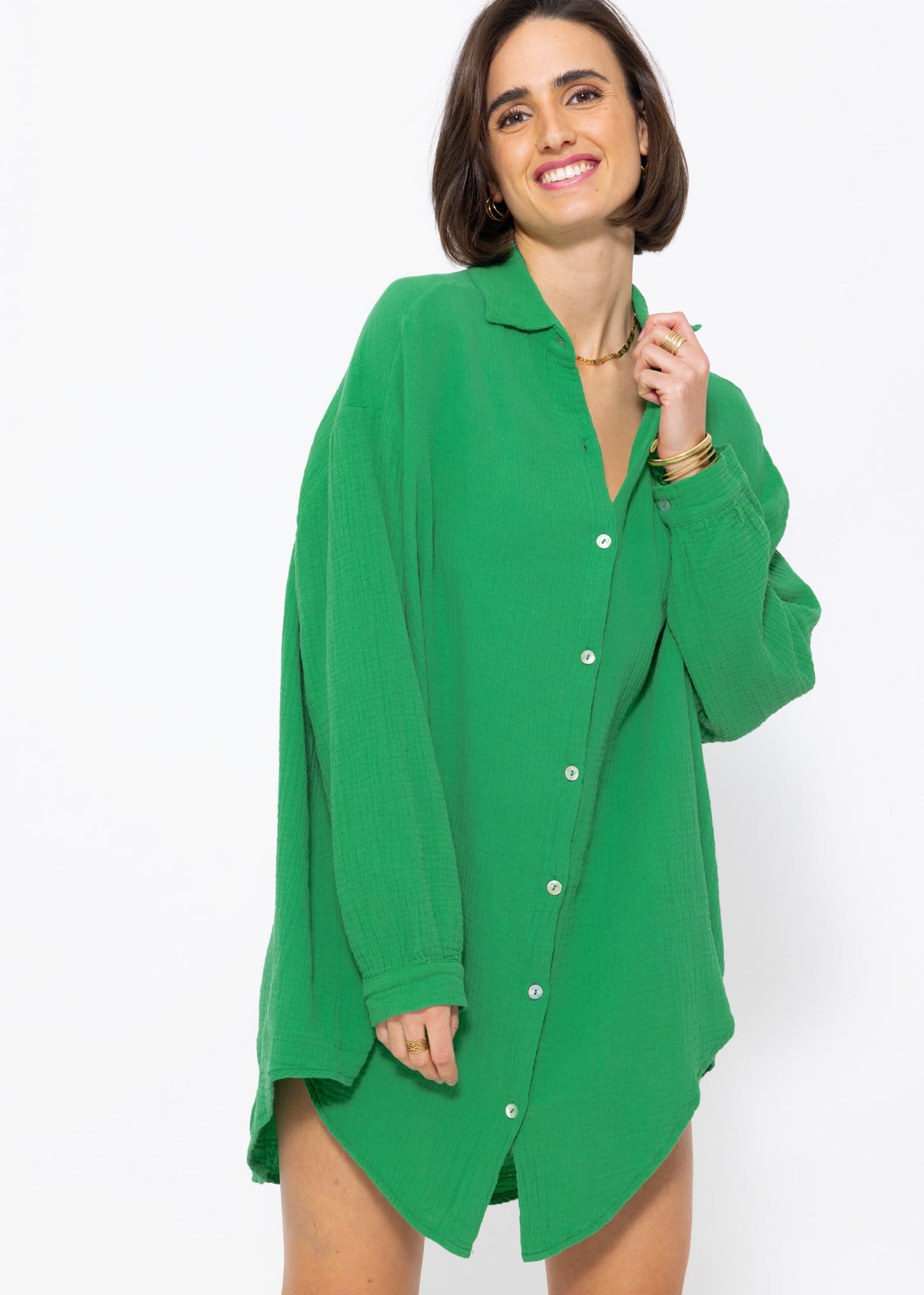 Musselin Bluse oversize, grün