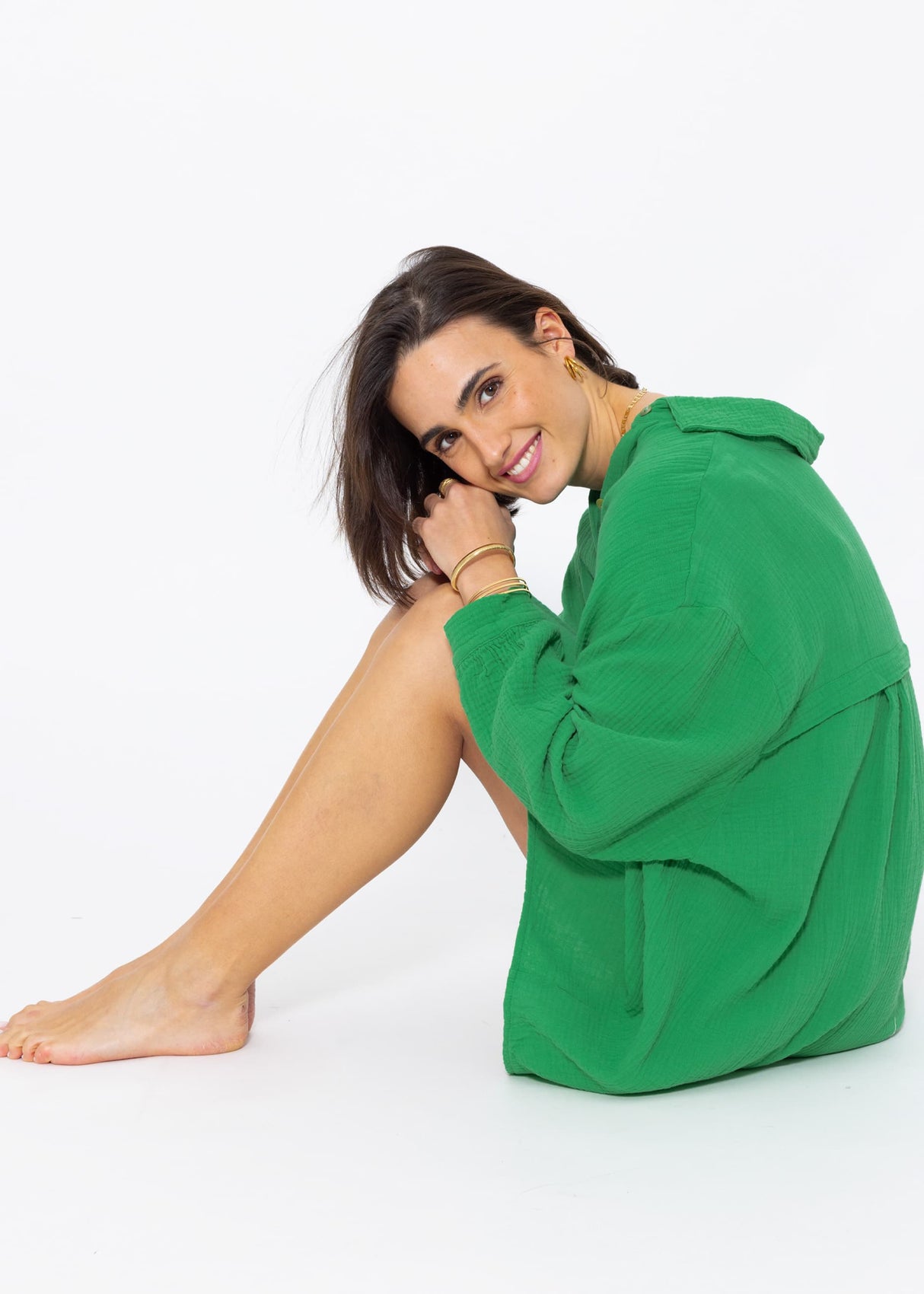 Musselin Bluse oversize, grün