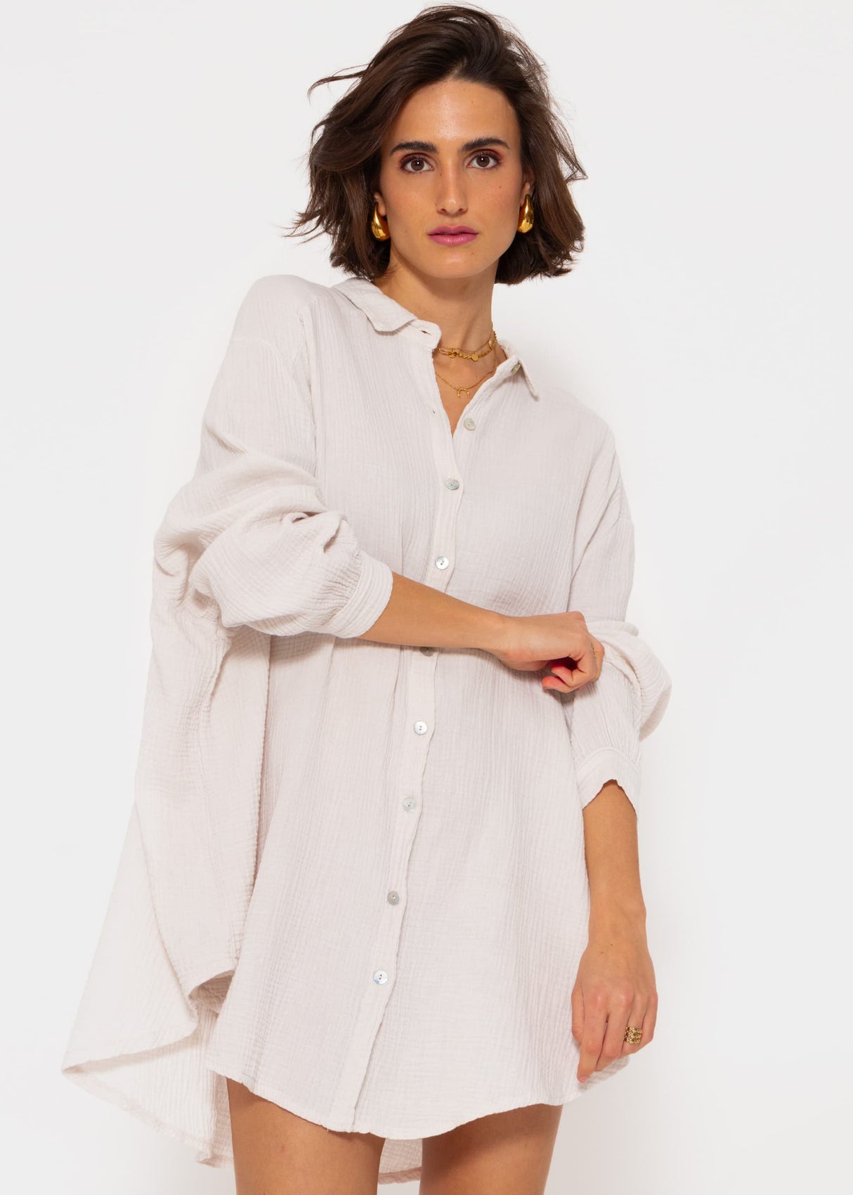 Musselin Bluse oversize, hellbeige