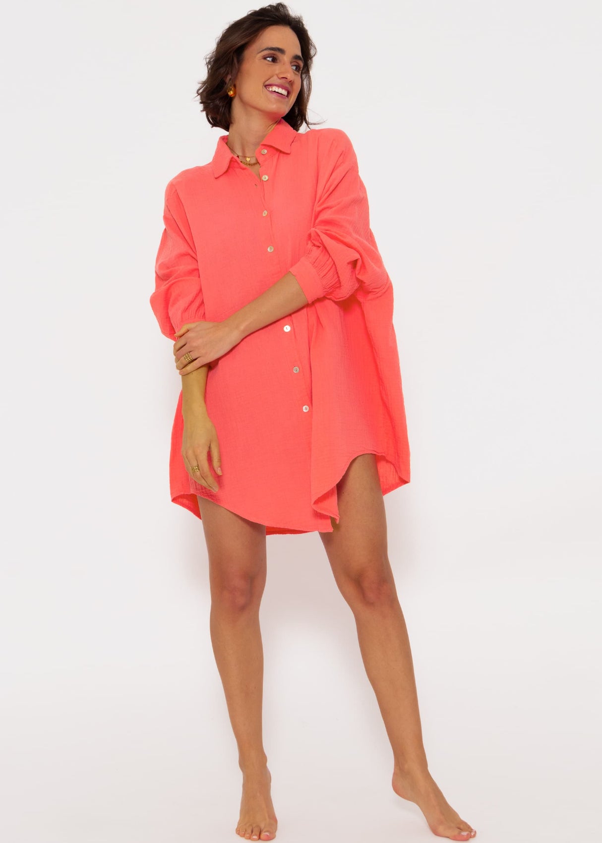 Musselin Bluse oversize, koralle