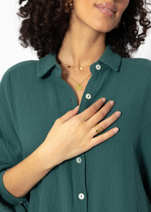 Musselin Bluse oversize, kurz, dunkelgrün