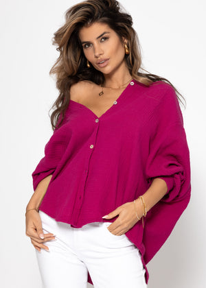 Musselin Bluse oversize, kurz, fuchsia