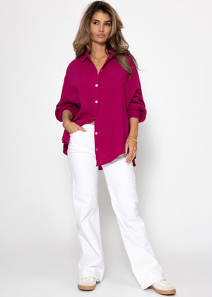 Musselin Bluse oversize, kurz, fuchsia