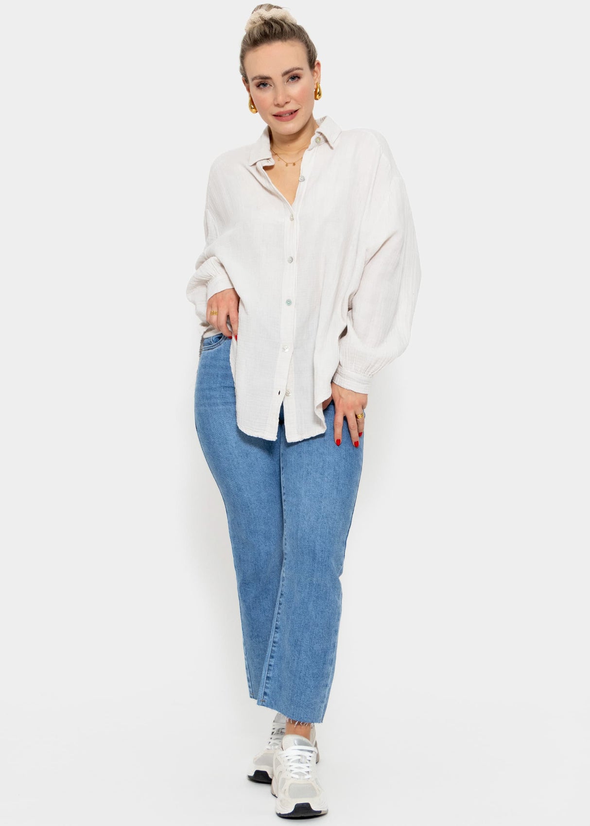 Musselin Bluse oversize, kurz, hellbeige