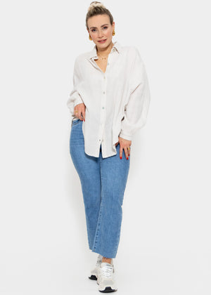Musselin Bluse oversize, kurz, hellbeige