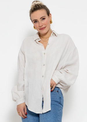 Musselin Bluse oversize, kurz, hellbeige