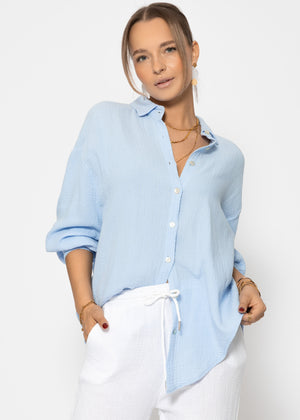 Muslin blouse oversize, short, light blue
