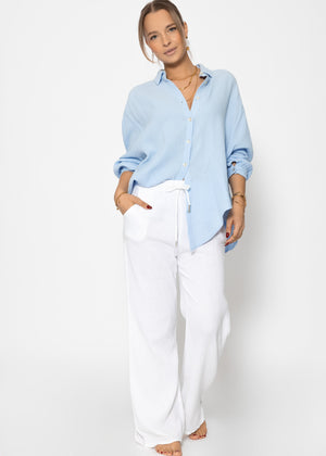 Muslin blouse oversize, short, light blue
