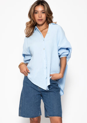 Muslin blouse oversize, short, light blue