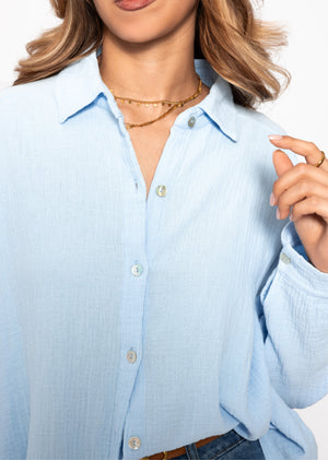 Muslin blouse oversize, short, light blue