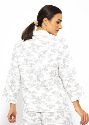 Muslin pajama blouse with print - white-taupe