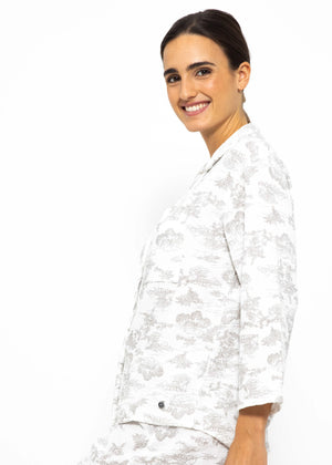 Muslin pajama blouse with print - white-taupe