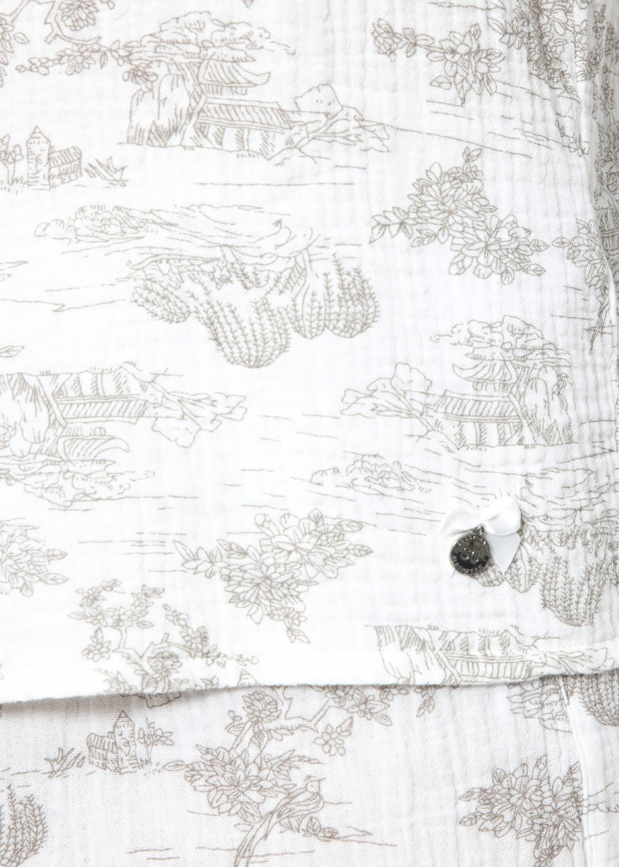Muslin pajama blouse with print - white-taupe