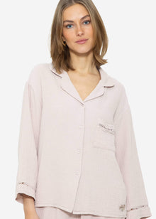 Muslin pajama blouse with lace trim - dusty pink