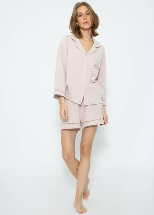 Muslin pajama blouse with lace trim - dusty pink