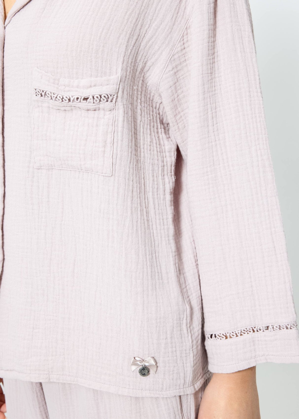 Muslin pajama blouse with lace trim - dusty pink