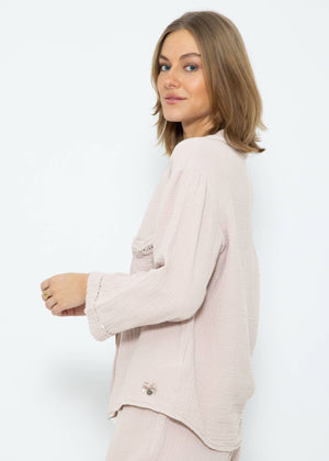 Muslin pajama blouse with lace trim - dusty pink