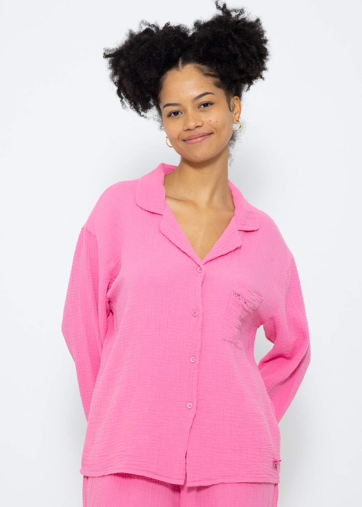 Muslin pajama blouse with lace trim - pink