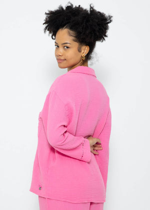 Muslin pajama blouse with lace trim - pink