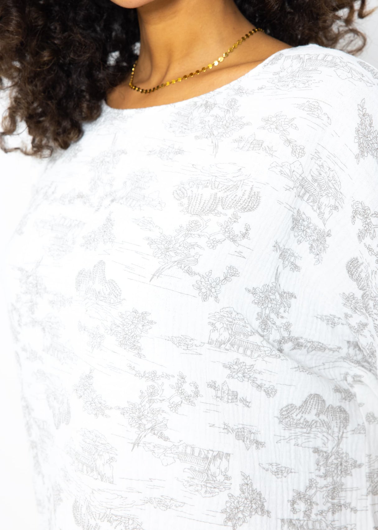 Muslin pajama shirt with print - white-taupe