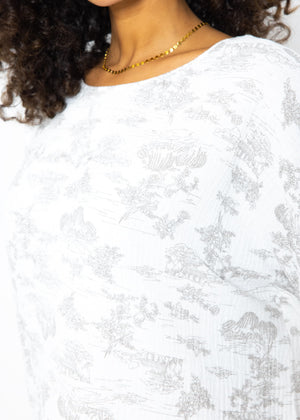 Muslin pajama shirt with print - white-taupe
