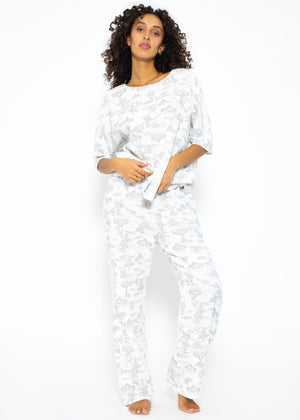 Muslin pajama shirt with print - white-taupe