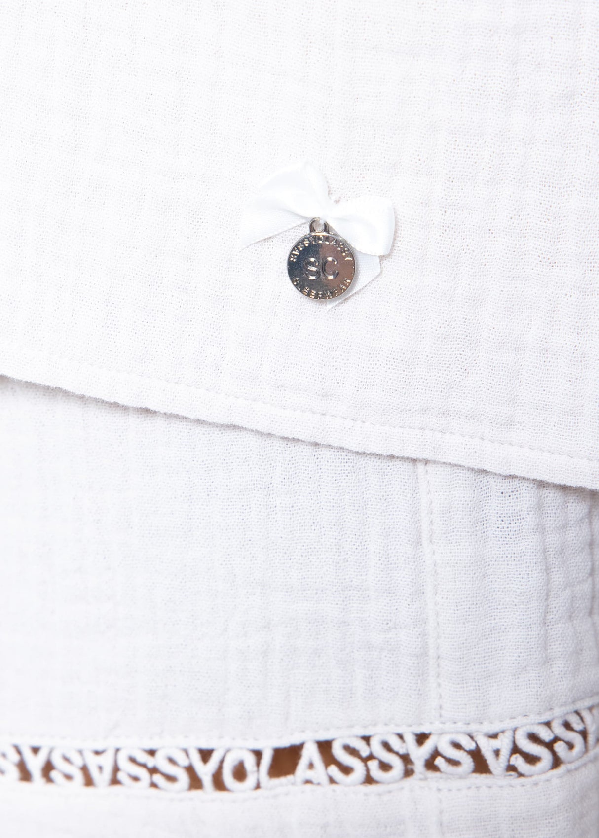 Muslin pajama shirt with lace trim - light beige