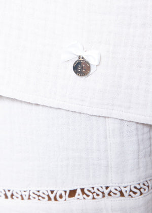 Muslin pajama shirt with lace trim - light beige