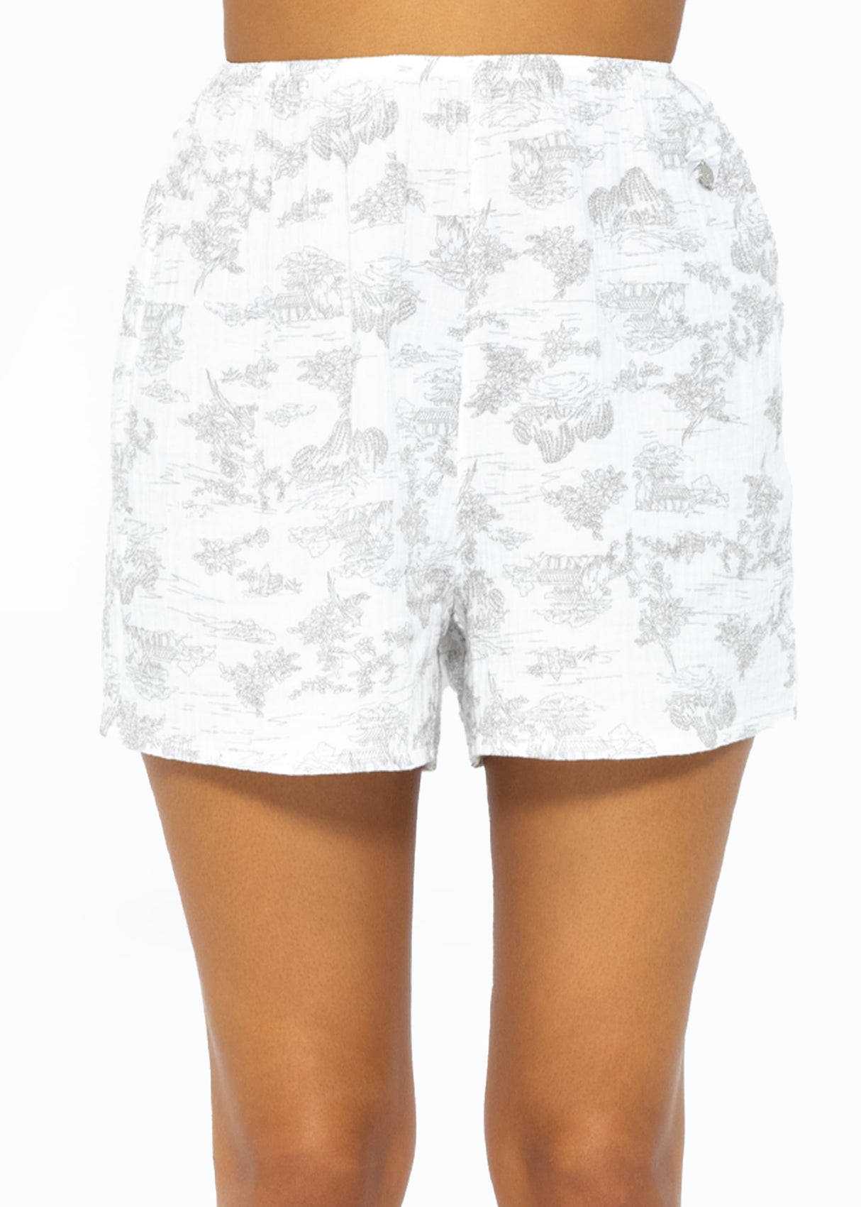 Muslin pajama shorts with print - white-taupe