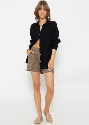 Musselin Shorts mit Leo-Print, beige