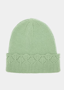 Hat with openwork knit trim - green