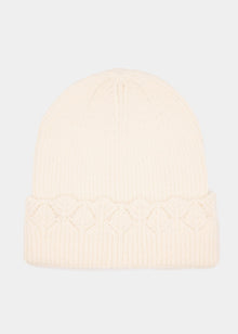 Hat with openwork knit trim - off-white
