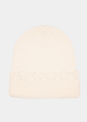 Hat with openwork knit trim - off-white