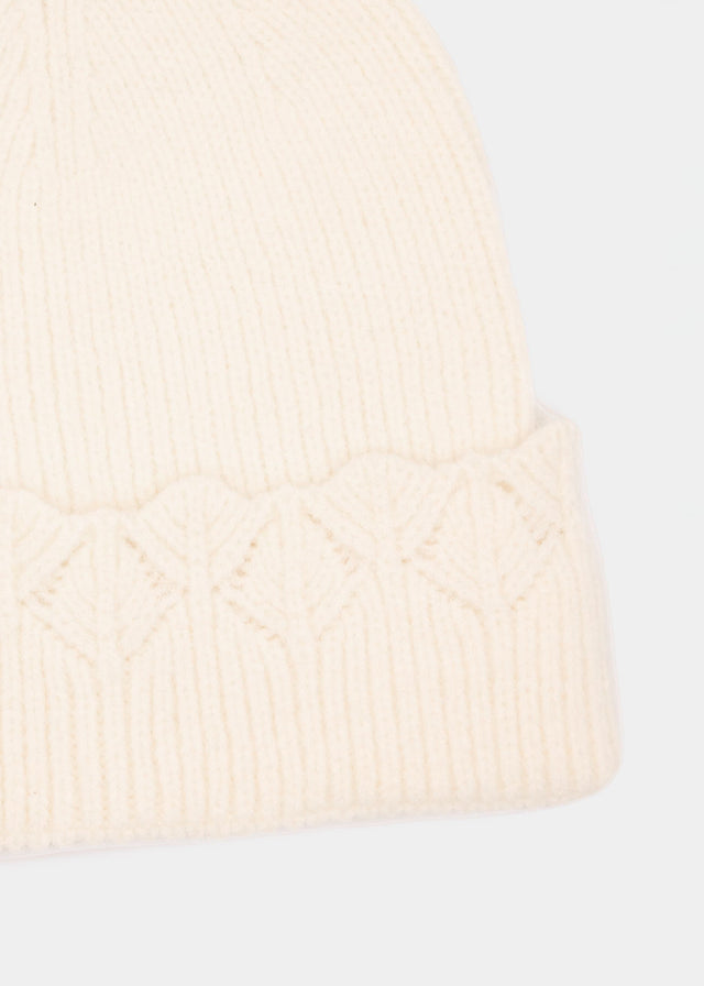 Mütze mit Ajour Strick Blende - offwhite