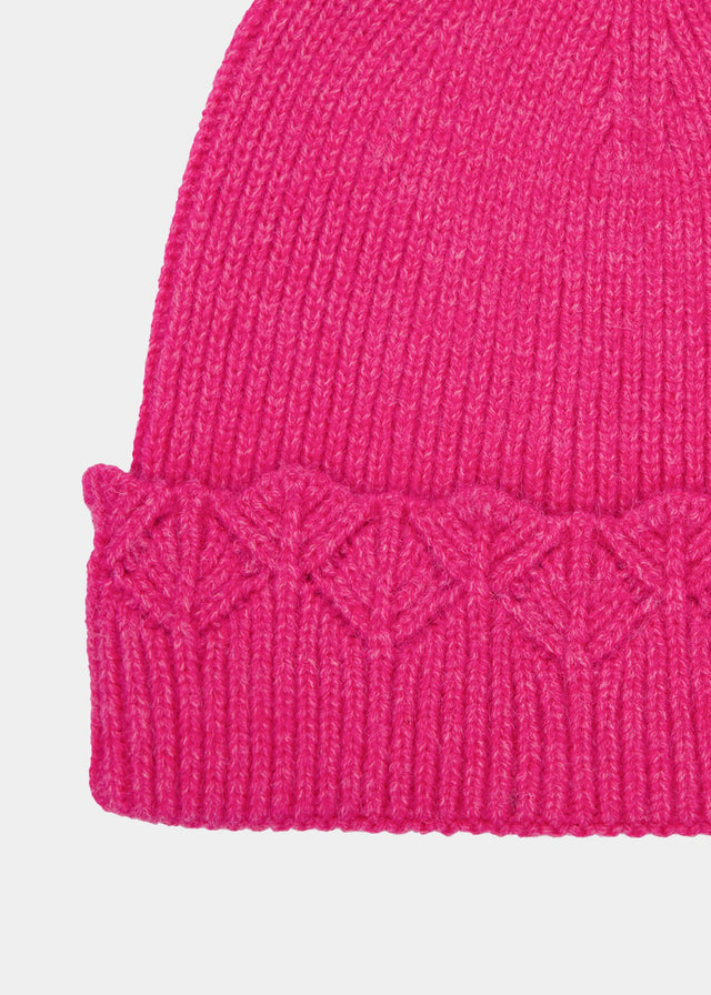 Beanie with openwork knit trim - pink