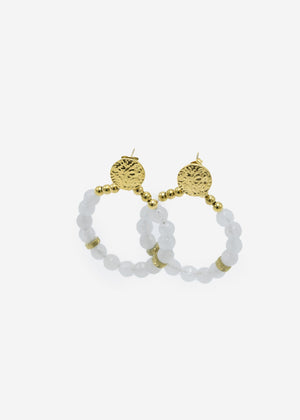 Gold earrings with real pearls - white jade