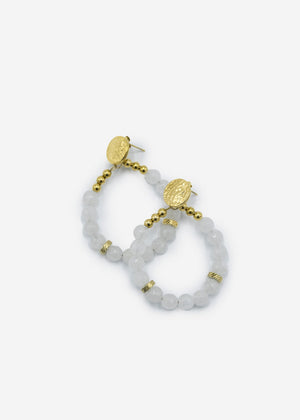 Gold earrings with real pearls - white jade