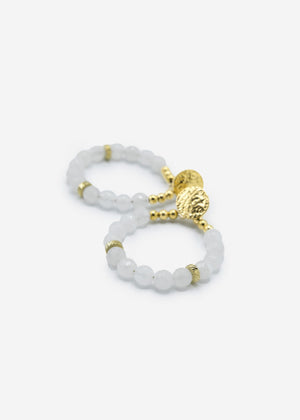 Gold earrings with real pearls - white jade