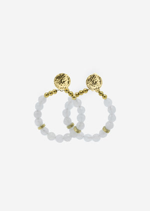Gold earrings with real pearls - white jade