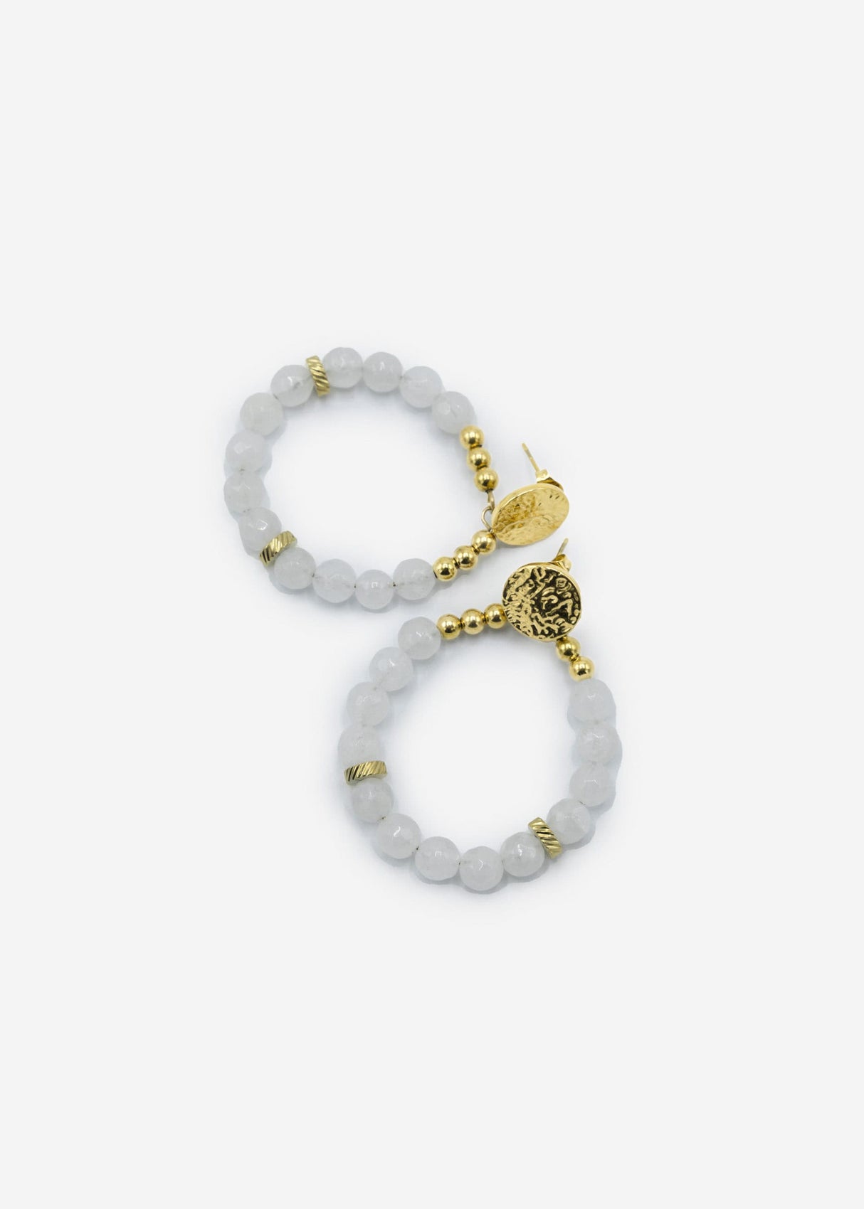 Gold earrings with real pearls - white jade