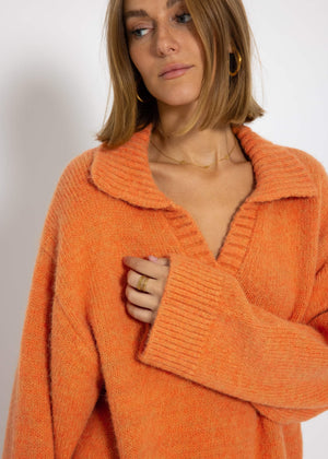 Oversize Pullover mit Kragen - apricot
