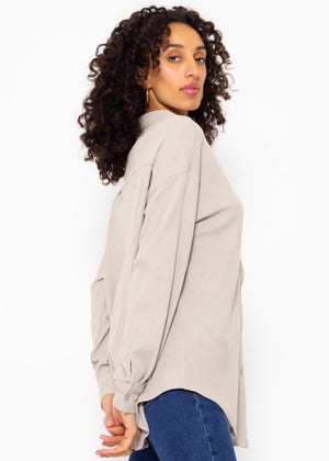 Oversize waffle piqué blouse - taupe