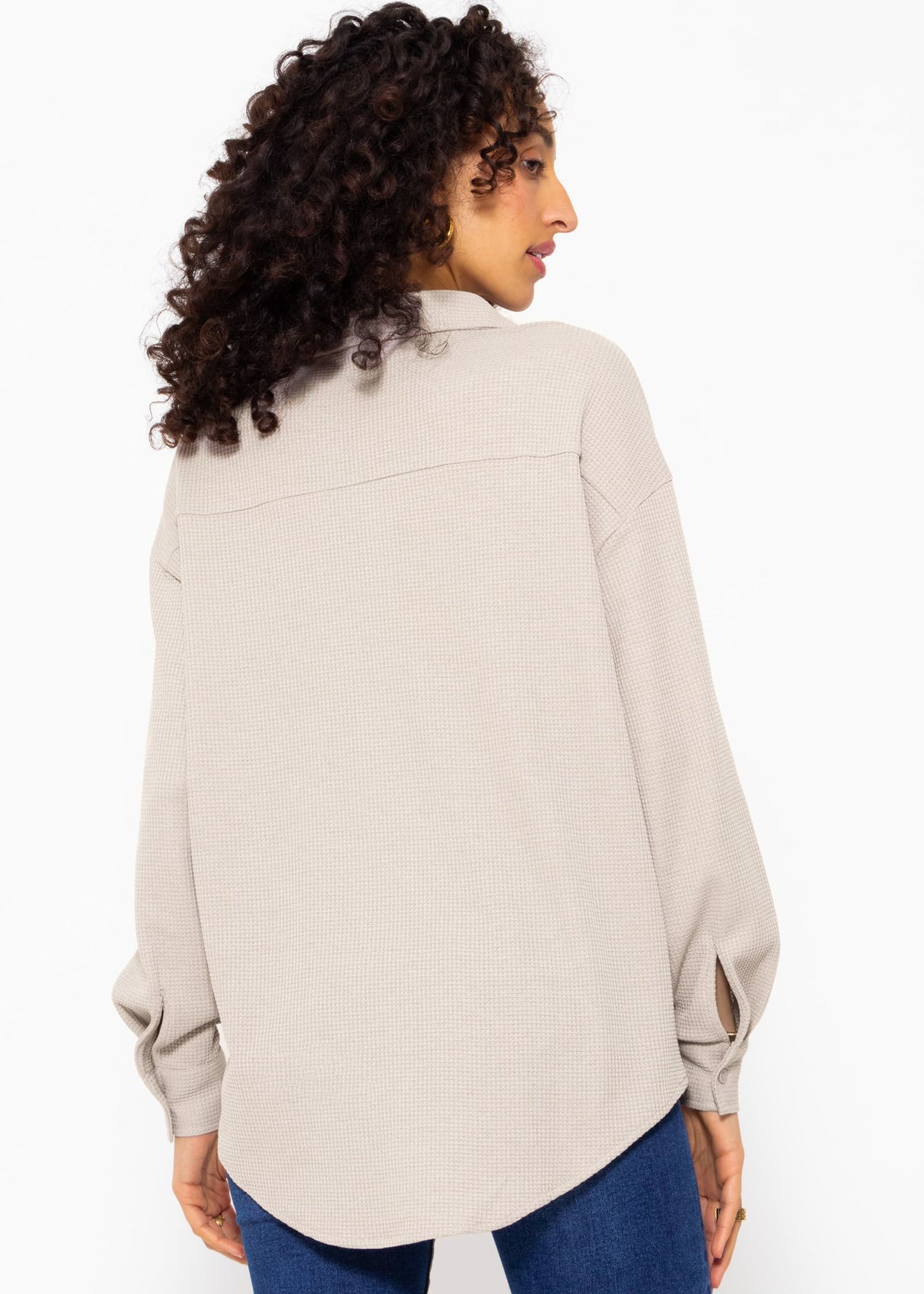 Oversize waffle piqué blouse - taupe