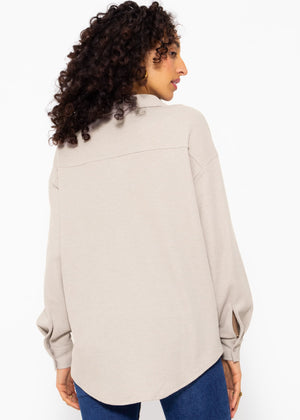 Oversize waffle piqué blouse - taupe