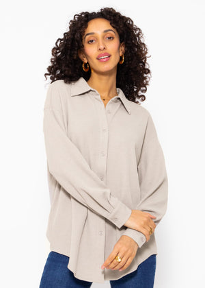 Oversize waffle piqué blouse - taupe