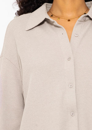 Oversize waffle piqué blouse - taupe